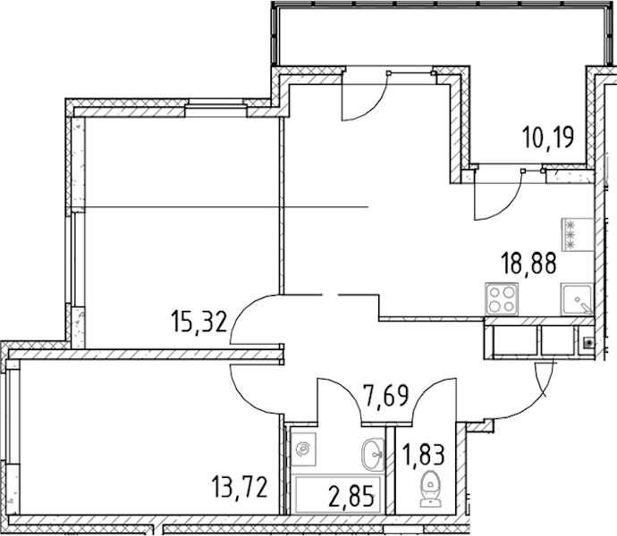 2-комнатная квартира 60.29 м², 21/23 эт., ЖК «Город Первых»